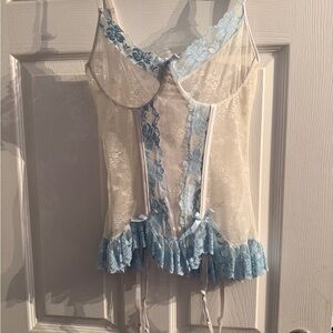 Sheer Lace Chemise with Blue Trim - Women's Intimates